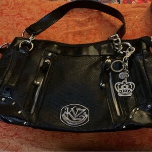 Kathy Van Zeeland Black Shoulder Bag with Silver Accents